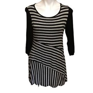 R. Rouge Women's Top Scoop‎ Neck 3/4 Sleeve Striped Gray Black Large